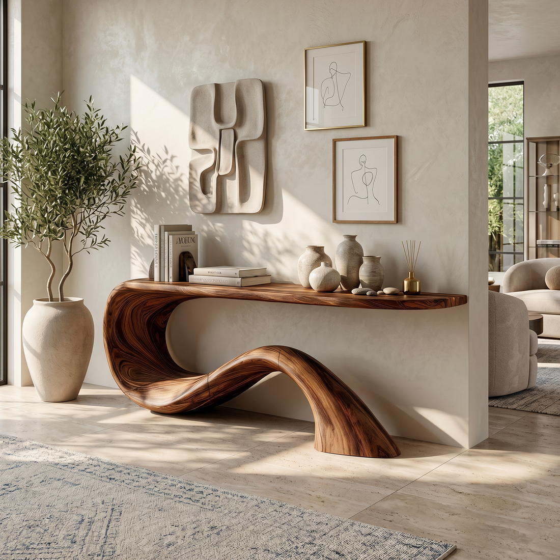 Handcrafted live-edge solid wood entryway table