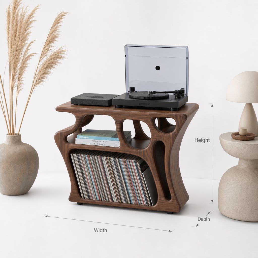 Sculptural Solid Wood Vinyl Record Cabinet