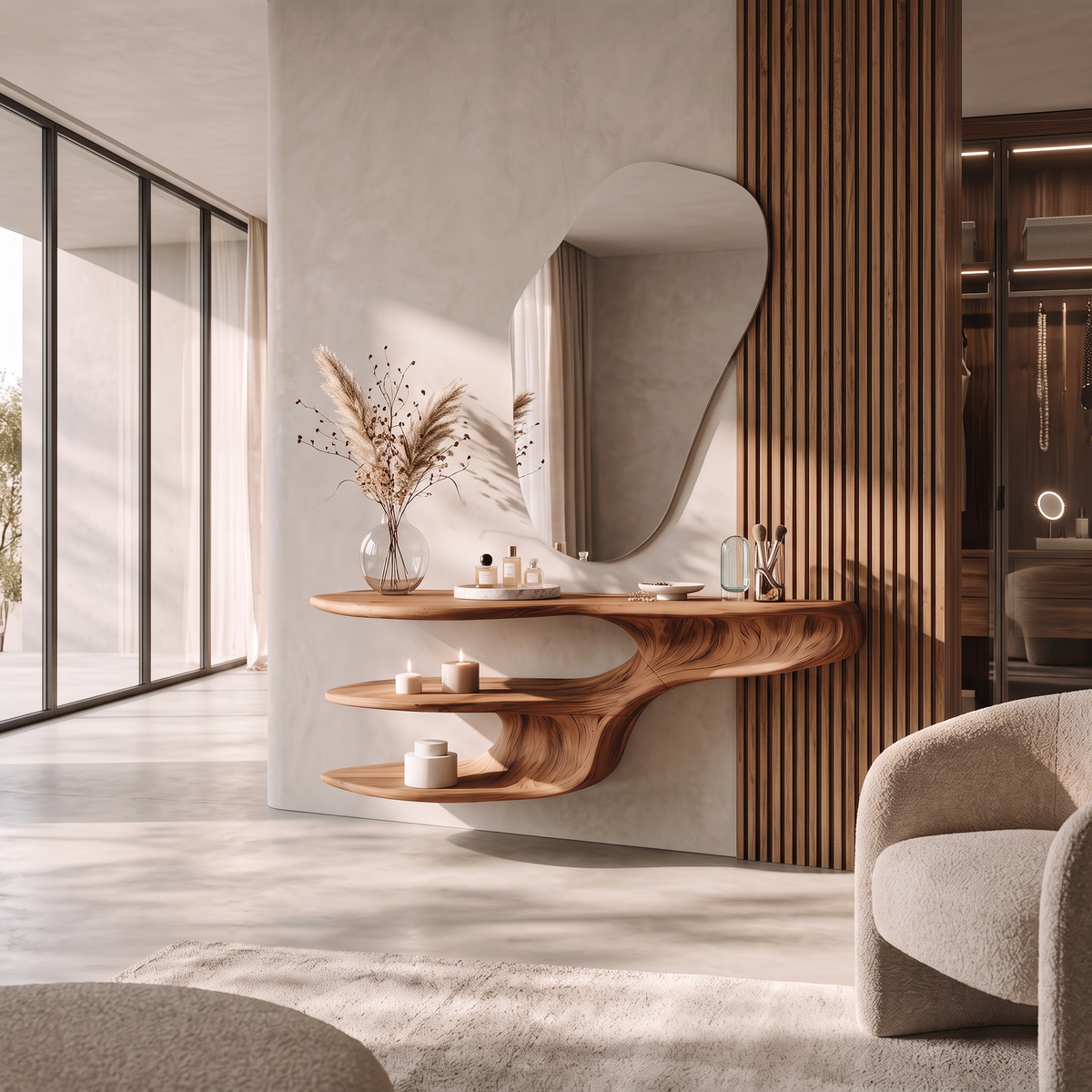 Rustic Solid Wood Vanity For Bedroom Makeup Organization