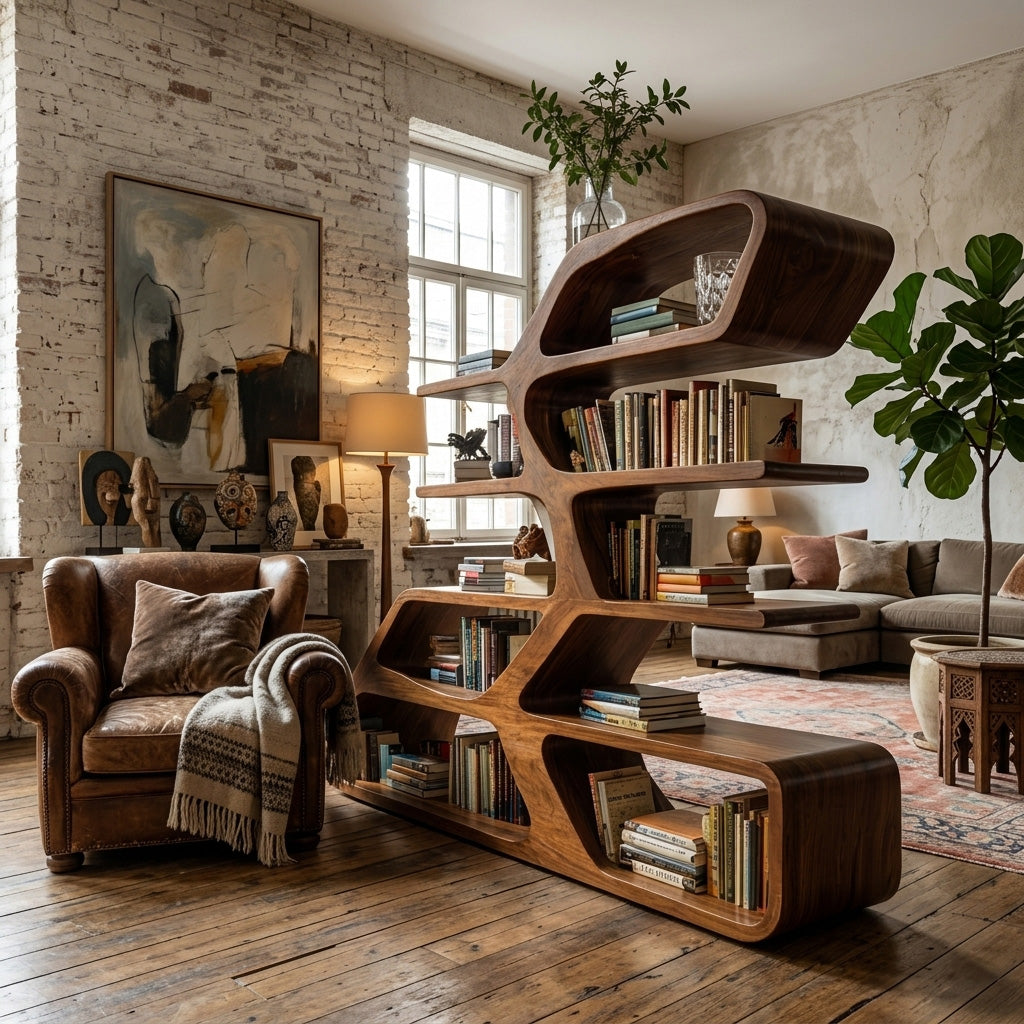 Modern Sculptural Bookshelf For Living Room Decor