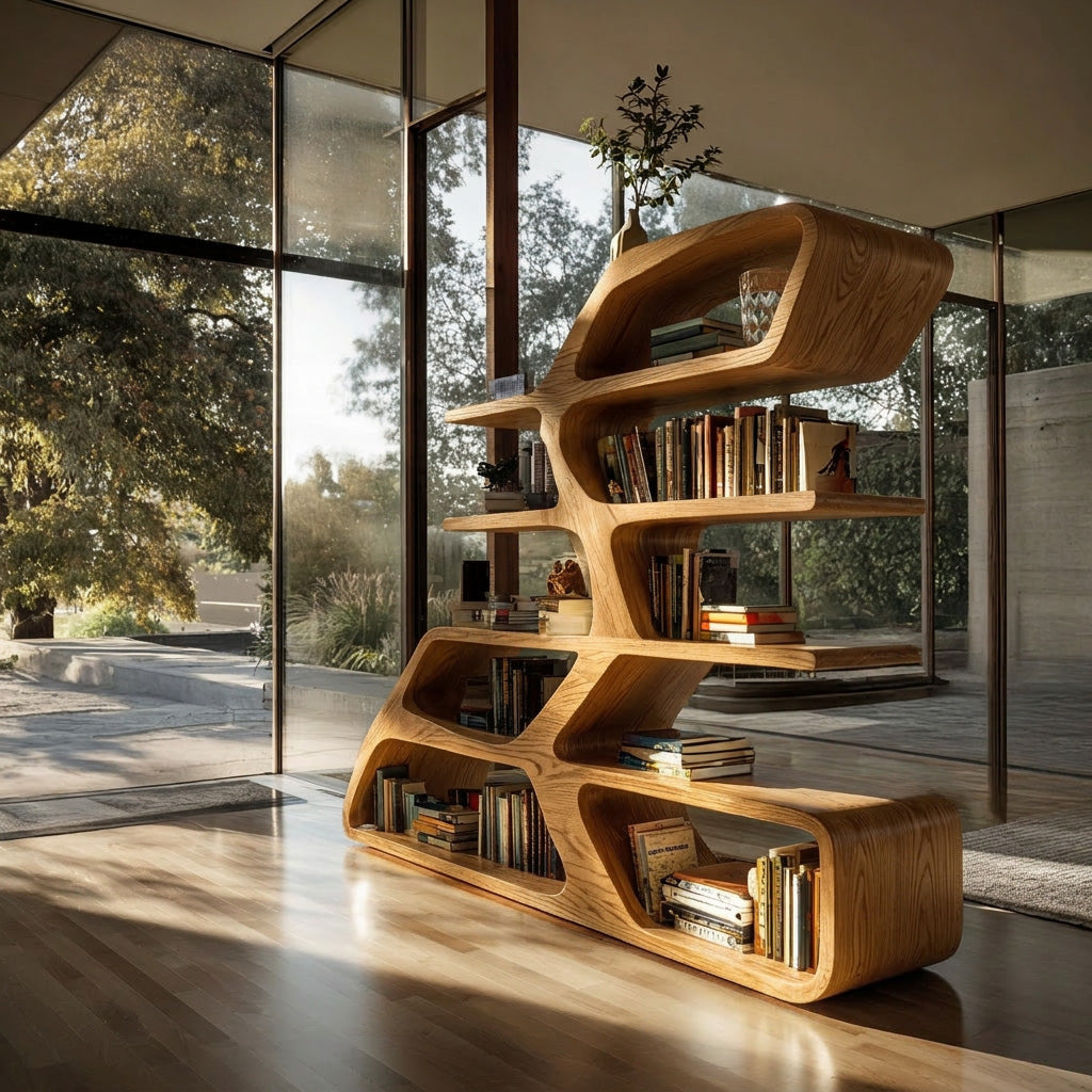 Modern Sculptural Bookshelf For Living Room Decor