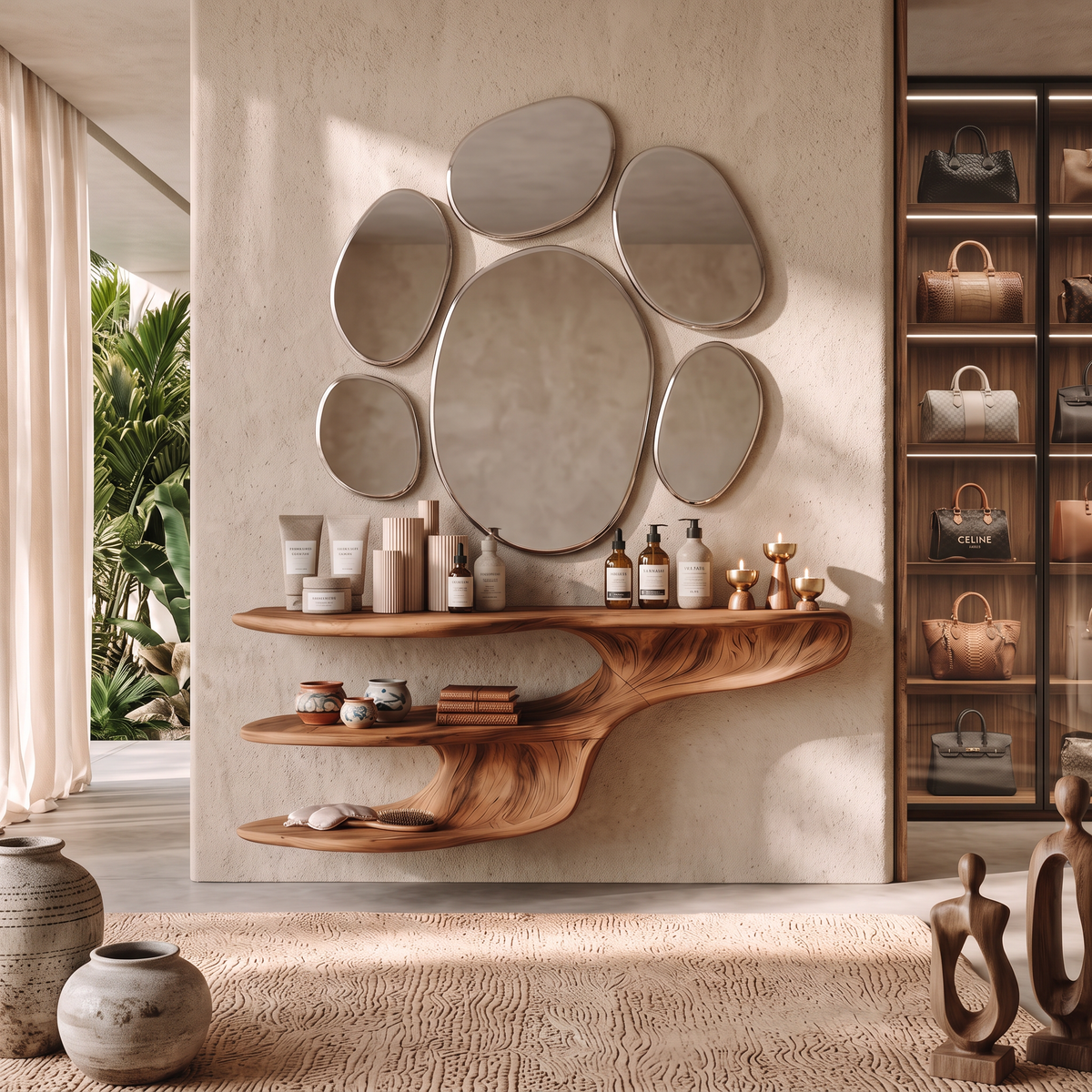 Rustic Solid Wood Vanity For Bedroom Makeup Organization