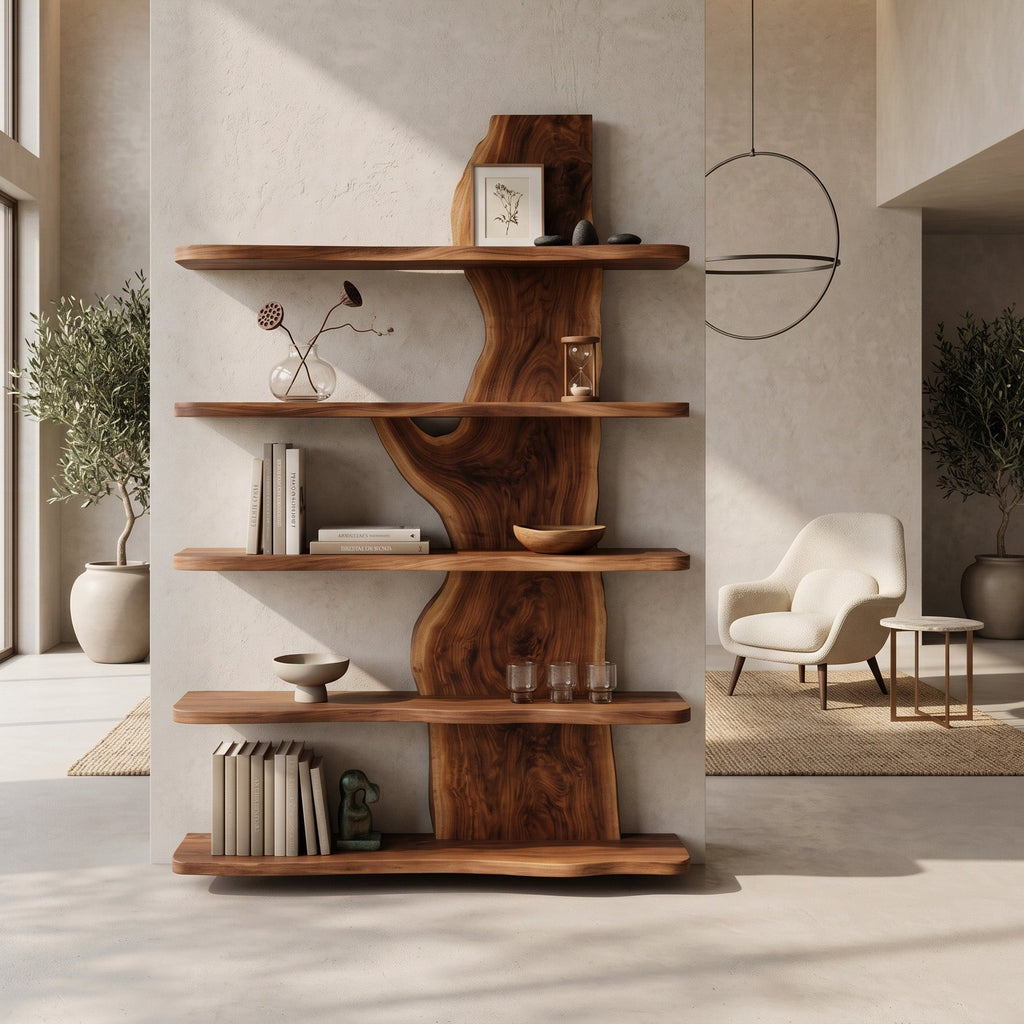 Handcrafted Natural Wood Standing Shelf For Home Storage
