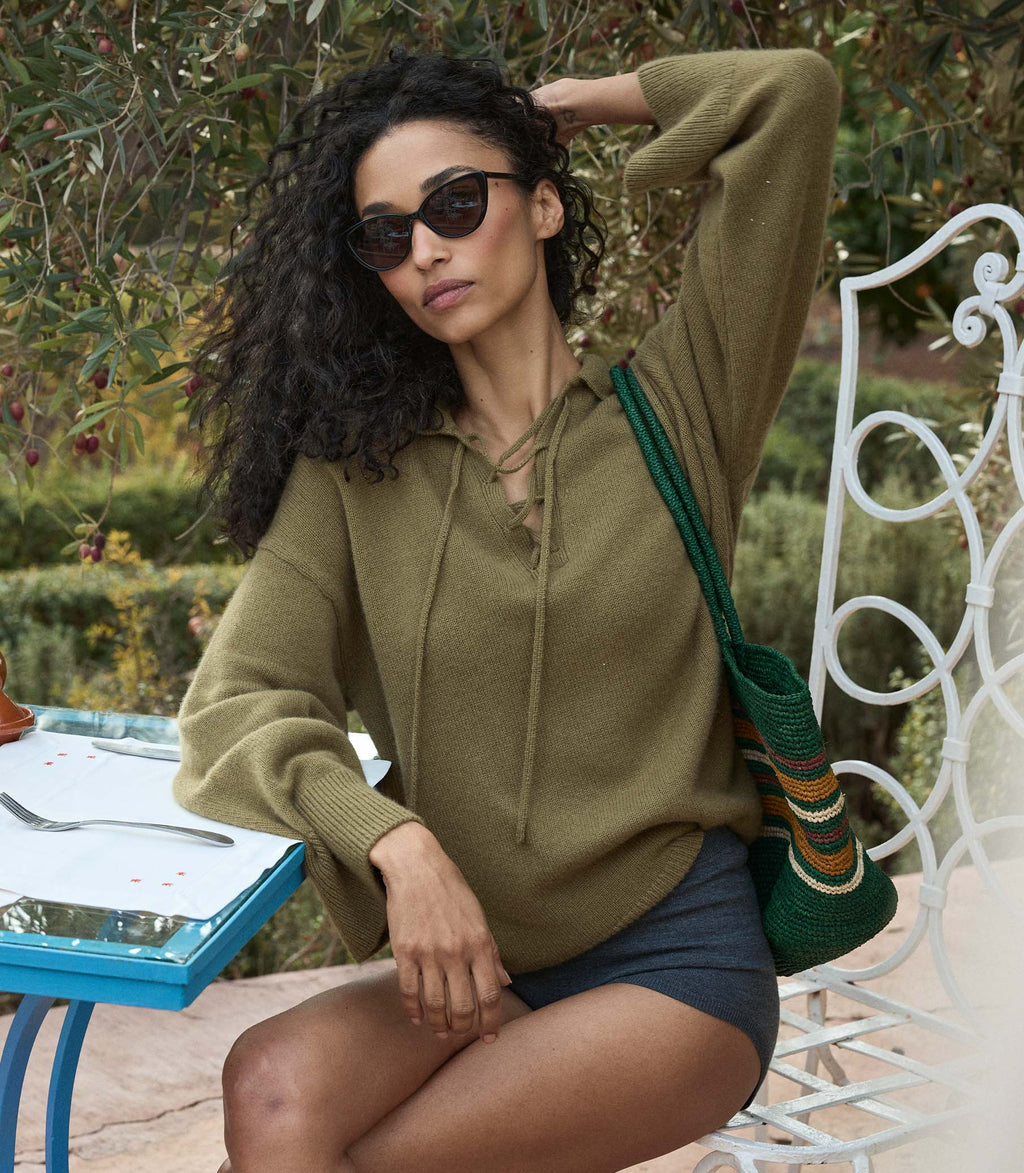BURKE CASHMERE SWEATER -- MOSSY OLIVE BROWN