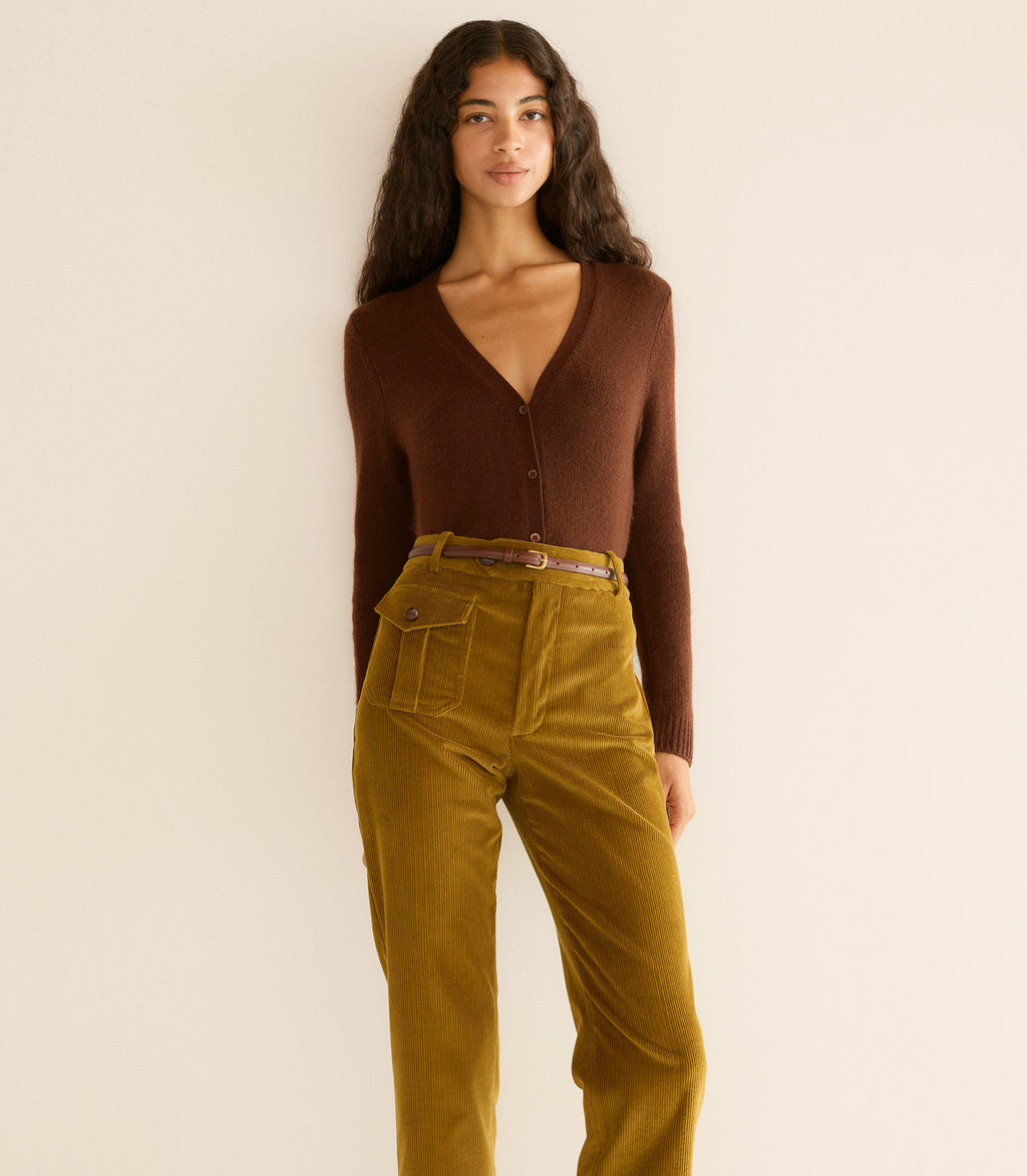 CAMERON CASHMERE CARDIGAN -- DARK UMBER