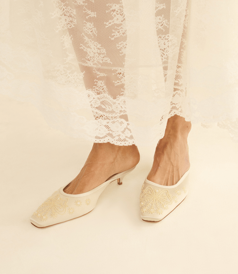 MALIN MULE -- EMBELLISHED EGGSHELL SATIN