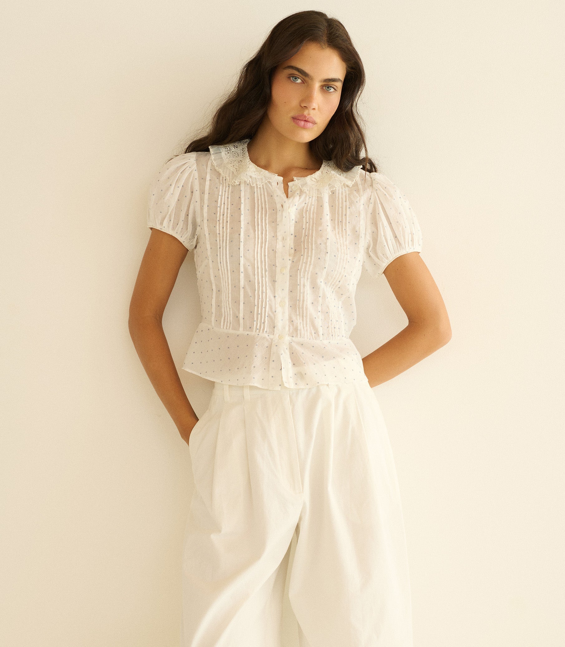 OLETA TOP -- SALT FLOCK DOT