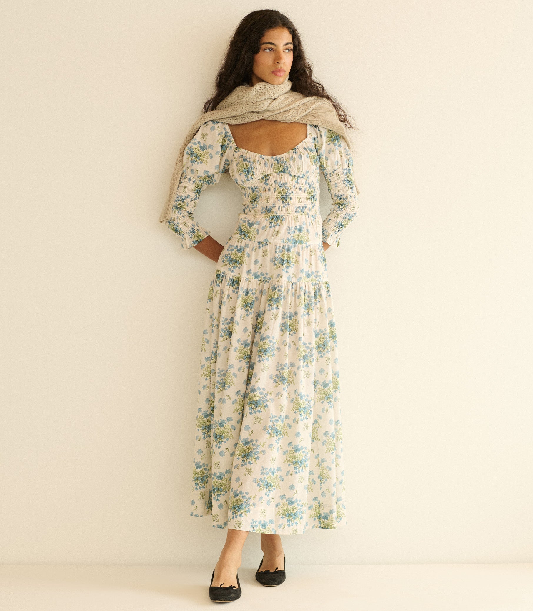 SERAPHINA DRESS -- CREME LANTANA FLORAL