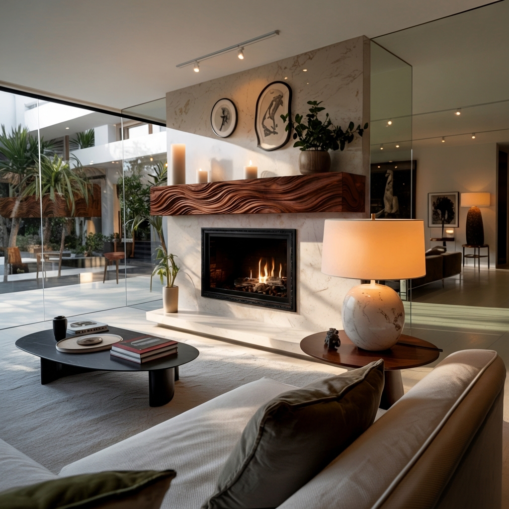 Wooden Fireplace Mantel With Wave Carved For Modern Home Decor