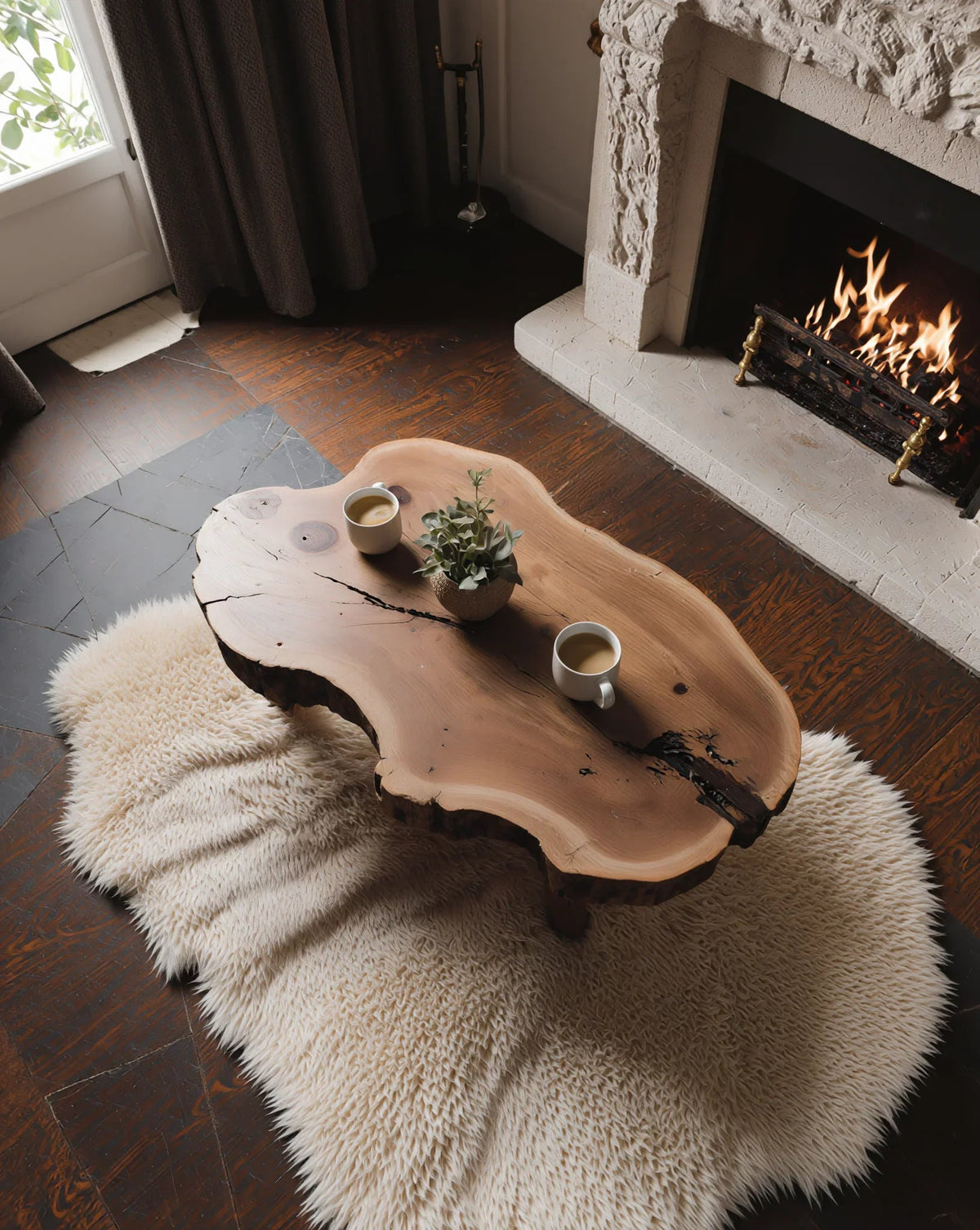 Sculptural Solid Wood Coffee Table