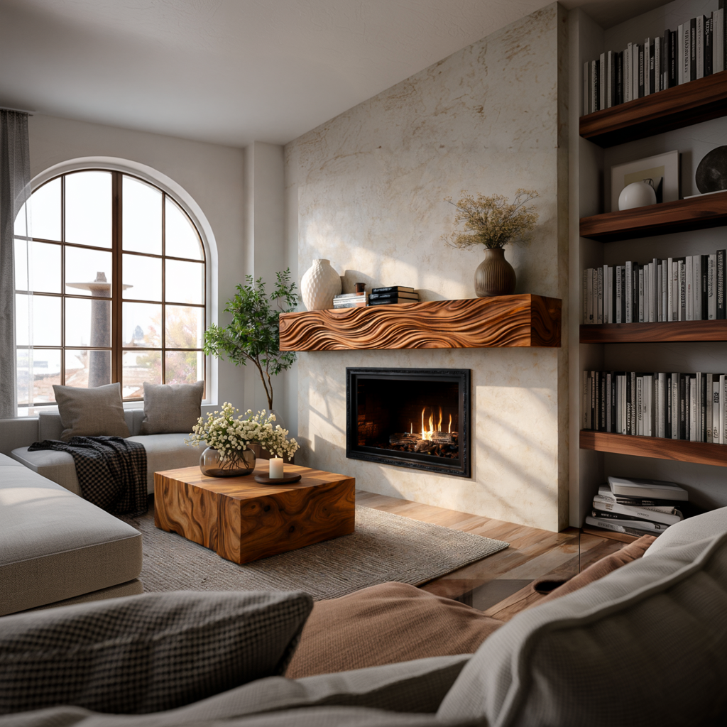 Wooden Fireplace Mantel With Wave Carved For Modern Home Decor