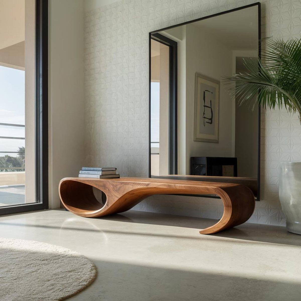 Modern Sculptural Bench For Entryway And Living Room Decor